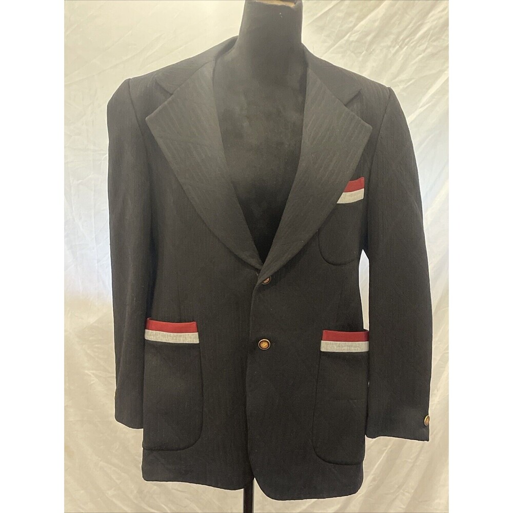 vintage 70s Mr Romano Los Angeles Blazer Jacket Black Enamel Buttons Red Paisley